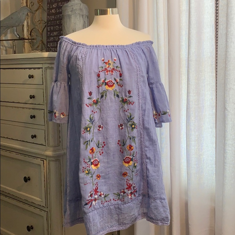 Floral Embroidery Chambray OTS Dress